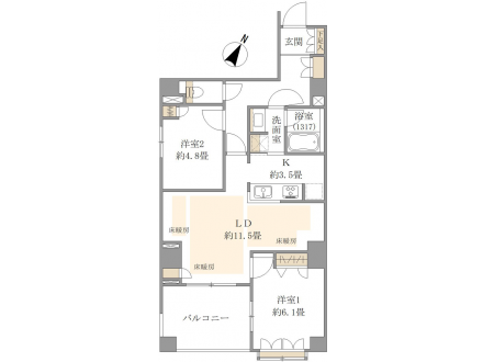 神泉 あたたかい太陽光をたっぷり浴びる、南東向き角部屋 間取り図