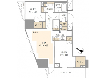 池尻大橋 目黒川至近!床暖房付きの南西角部屋 間取り図