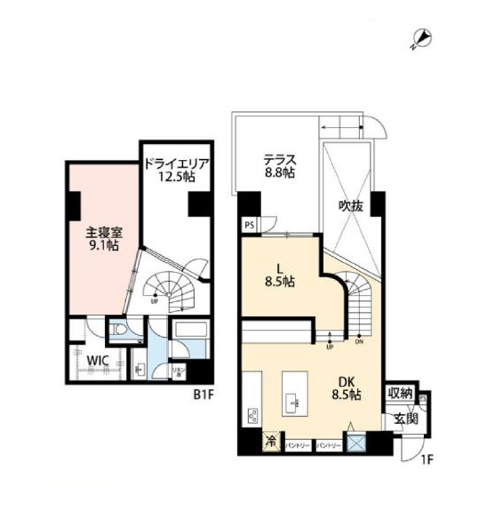 六本木　テラス付きの開放感溢れる1LDK 間取り図