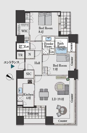 THE ROPPONGI TOKYO　30階部分の角部屋、窓が多く開放感溢れる空間 間取り図