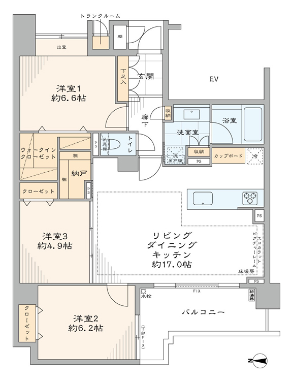 東新宿 LDK17帖のゆとりある広さで、家族でのんびり暮らす 間取り図
