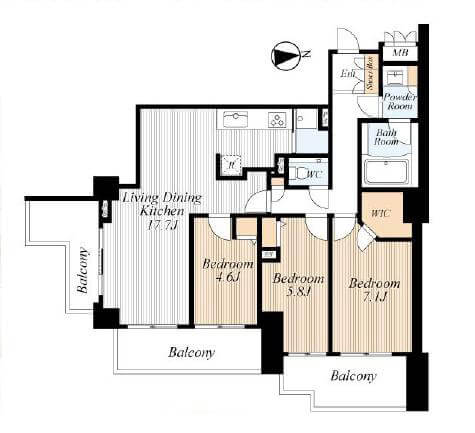 渋谷 高級感が漂う角部屋住戸の3LDK 間取り図