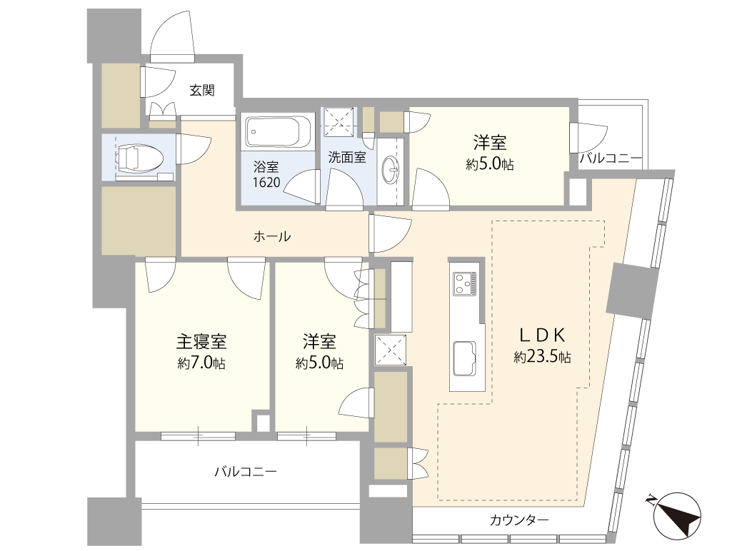パークタワー勝どきサウス LDK23帖超え、眺望も良好で開放感あふれる住まい 間取り図
