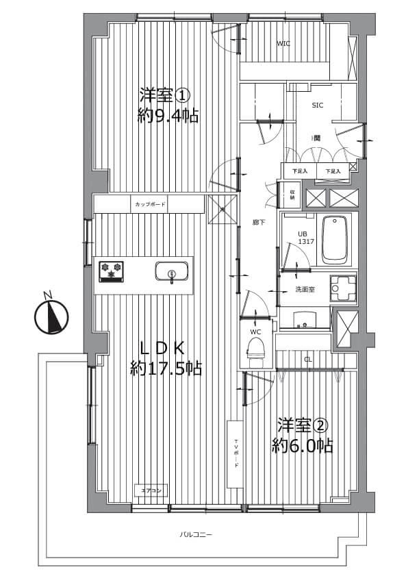 品川　角部屋で窓が多く開放的な2LDK 間取図