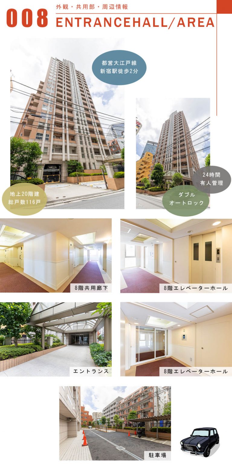 ファミール新宿グランスィートタワーの外観と共用部