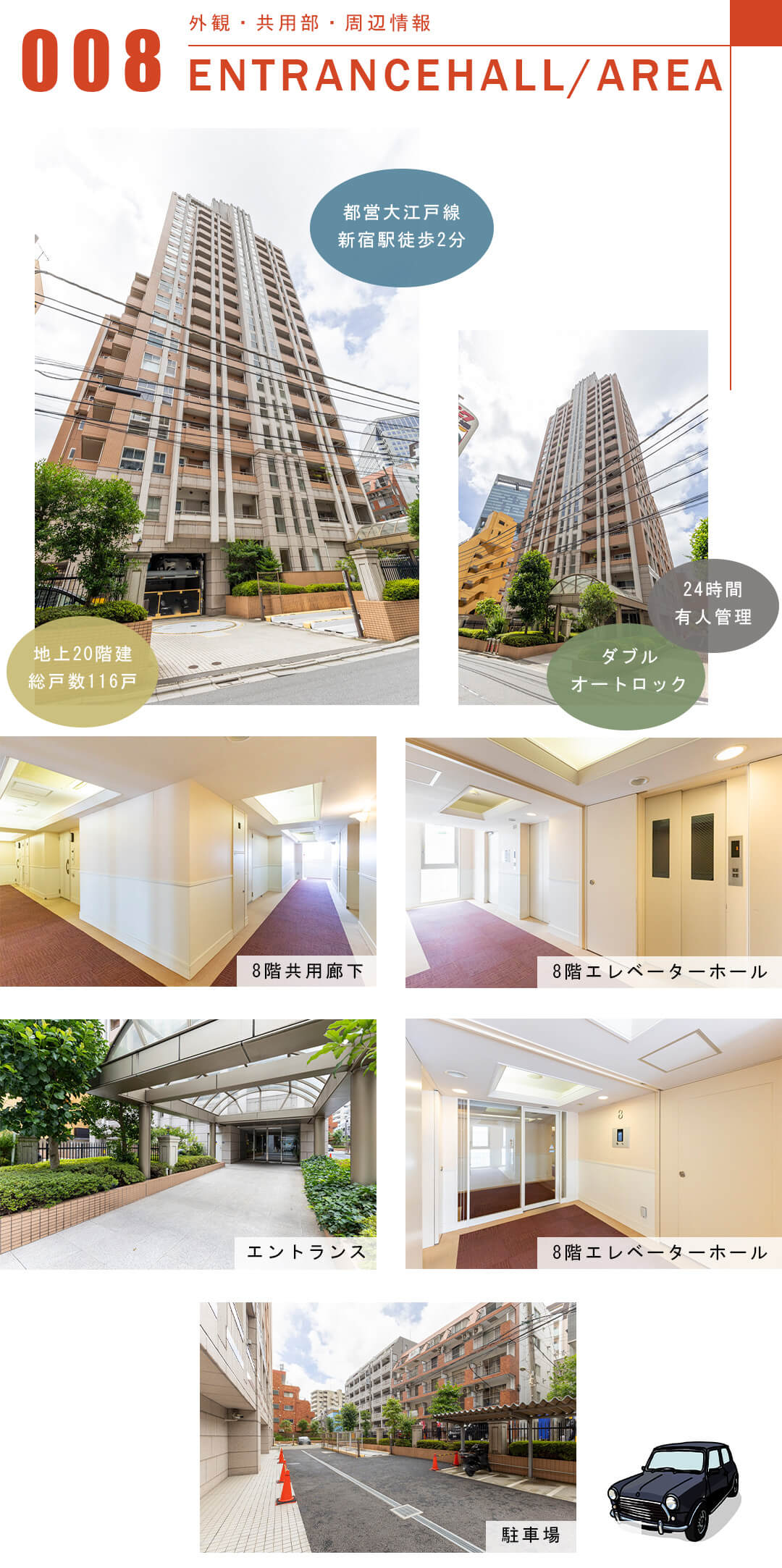 ファミール新宿グランスィートタワーの外観と共用部