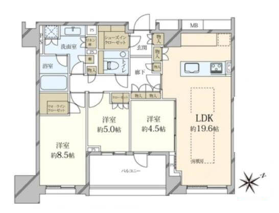 ザ・パークハウスグラン三番町　全居室から皇居の緑を望める96㎡3LDK 間取り図