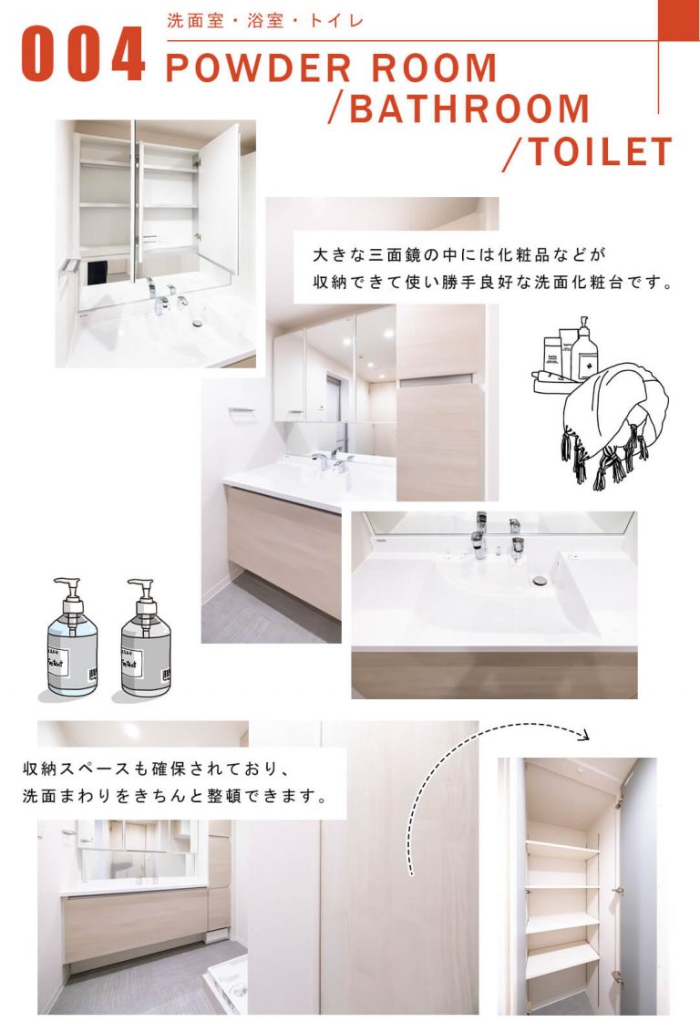 004洗面室,浴室,トイレ,POWDERROOM,BATHROOM,TOILET