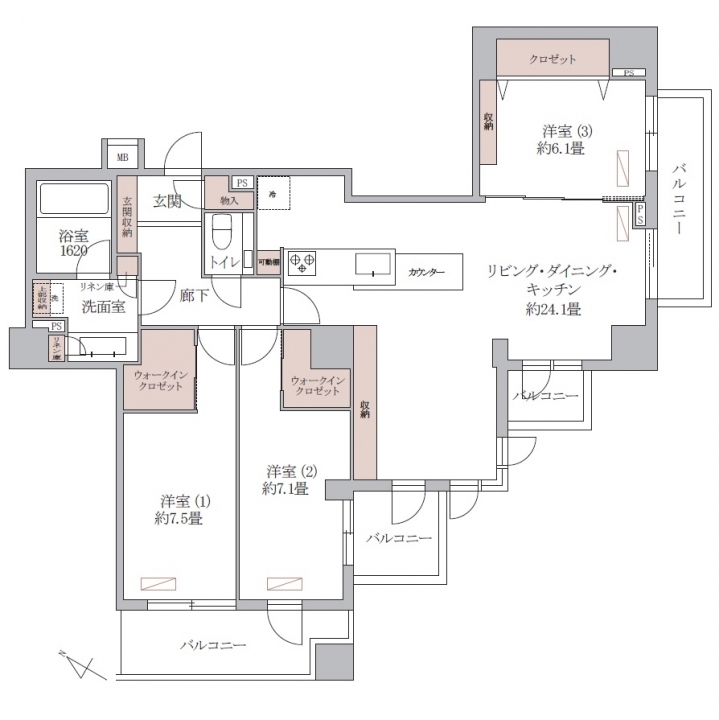 後楽園　文京区の高台に佇む邸宅、99㎡の南西・南東角住戸 間取り図