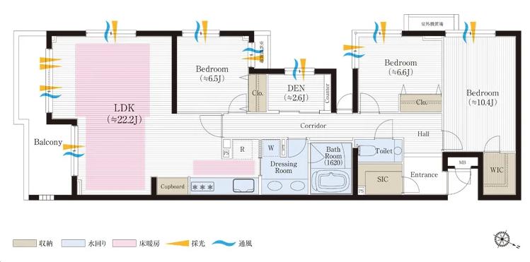 代官山　渋谷・中目黒も徒歩圏の低層レジデンス、100㎡超の南東角住戸 間取図