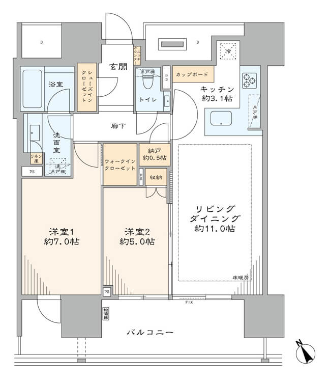 グランドヒルズ恵比寿　敷地内の緑を望む心地よい景色 間取図