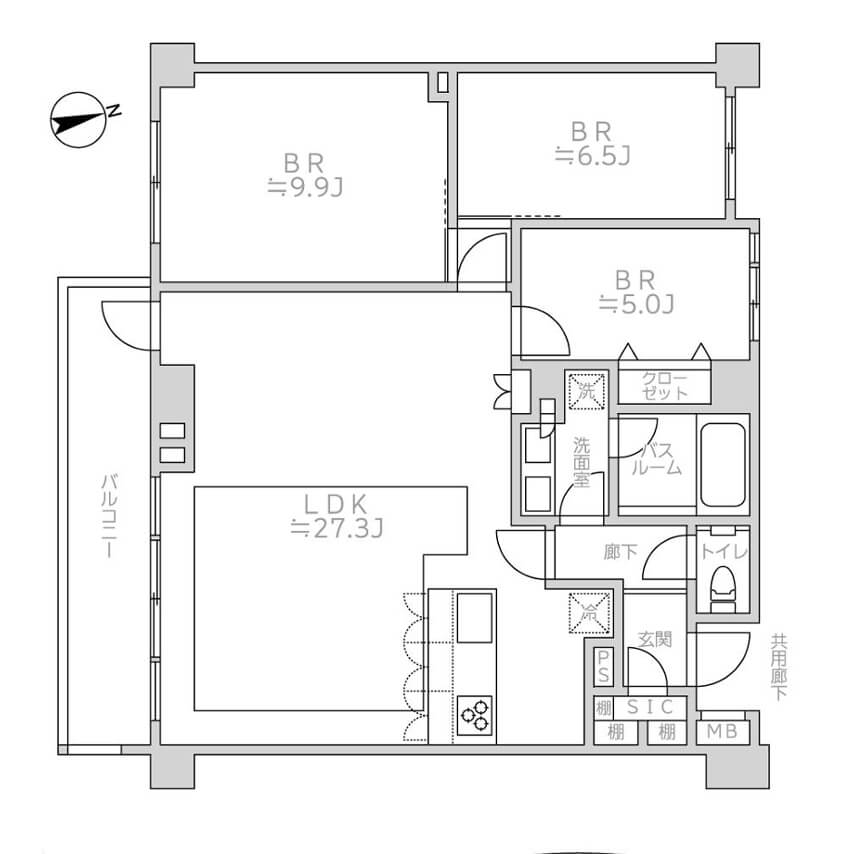 広尾　大容量の収納スペース付き、約27帖のLDKで伸びやかに過ごす 間取り図