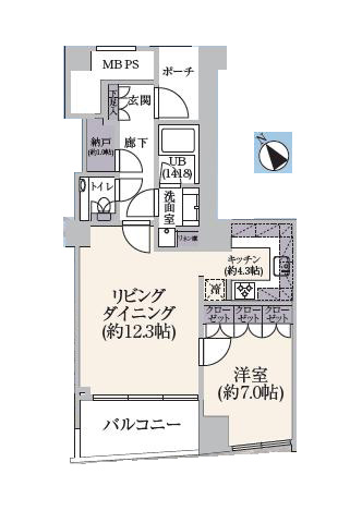 品川　ペデストリアンデッキで駅直結！ペットと暮らせる南西向き1LDK 間取り図