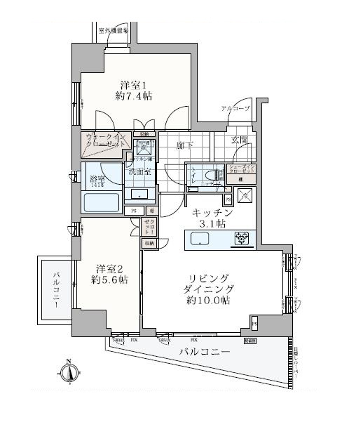 広尾　南麻布の高台立地、南東2面採光で開放的なリビング 間取図