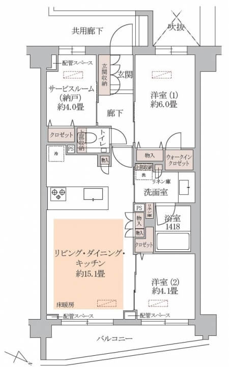 目黒　目黒川の桜並木を望む2LDK+S 間取り図