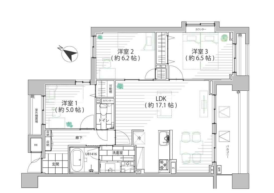 小伝馬町　家族やゲストと時間を共有する、ゆとりある17帖のLDK 間取り図