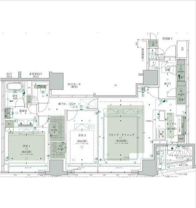 ザ・パークハウスグラン三番町26 新築未入居!全室床暖房付きの100㎡超2LDK 間取り図