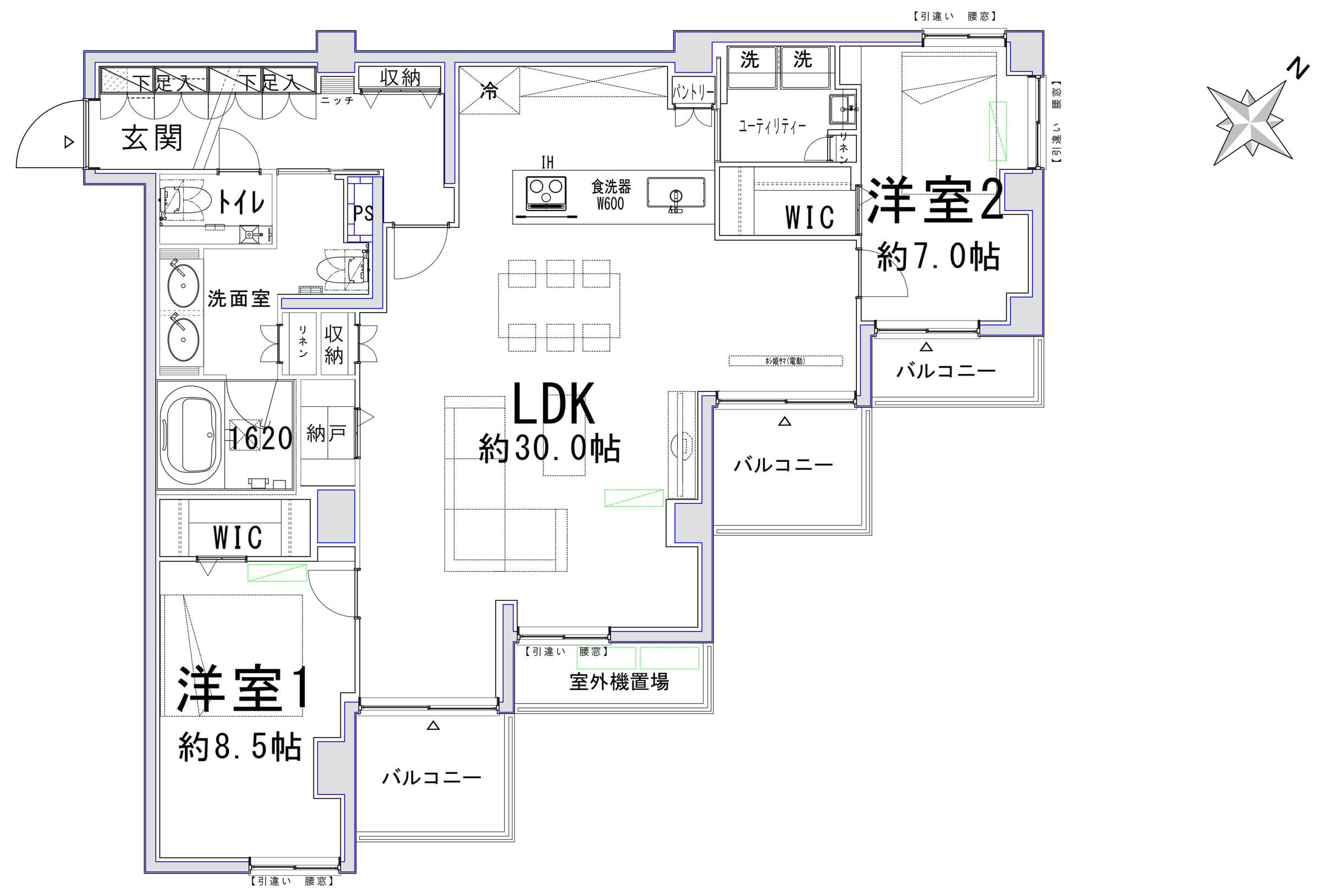 半蔵門 ～千代田区一番町～　様々な過ごし方を叶える、約100㎡のゆとりある2LDK 間取り図