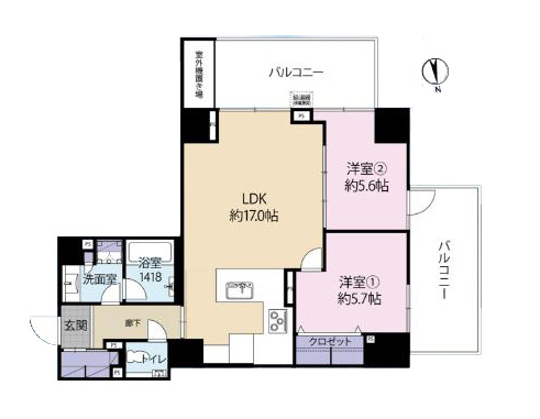 ザ・パークハウス西麻布レジデンス　2LDKへ変更可能！広々リビングの南西角住戸 間取図