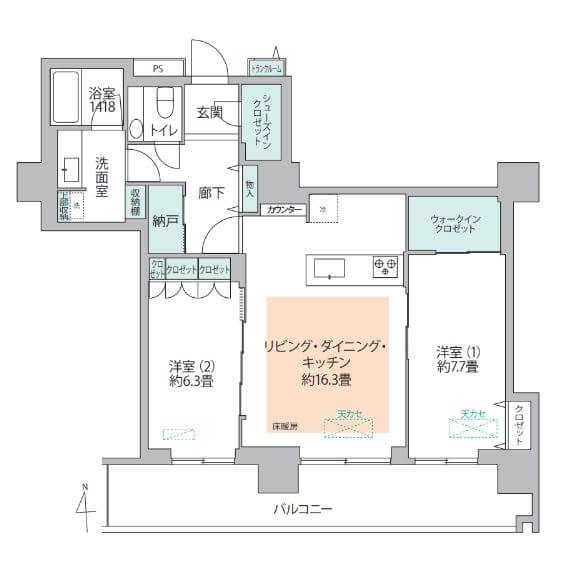 品川 収納豊富な2LDK、いつでも整った暮らし 間取図