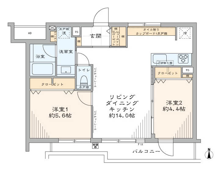 四谷三丁目　全室南向き、陽当たりのいい2LDK 間取図