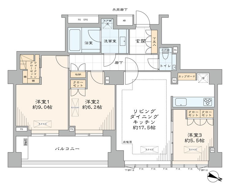 グランスイート広尾　南麻布の邸宅、ワイドスパン設計の明るい住まい 間取図