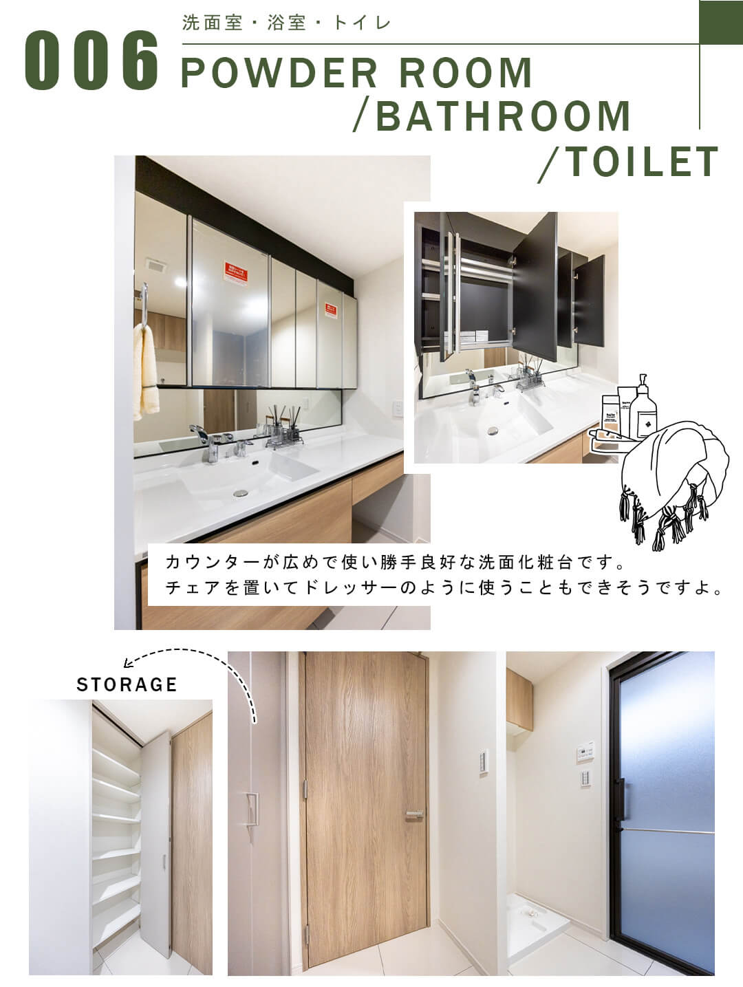 006洗面室,浴室,トイレ,POWDERROOM,BATHROOM,TOILET