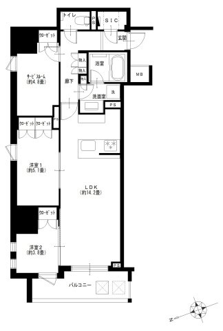 五反田　目黒川至近！ペットとの充実した暮らしを叶える2SLDK 間取り図