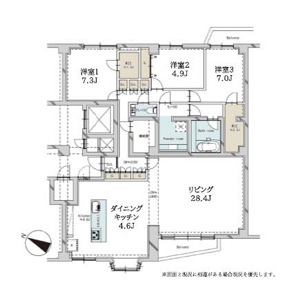 白金高輪　駐車場所有権付き！145㎡のゆとりある3LDK 間取り図
