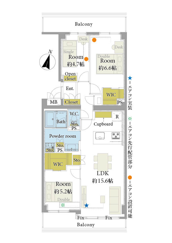 桜新町 最上階で見晴らし良好、2面バルコニー付の3LDK 間取り図