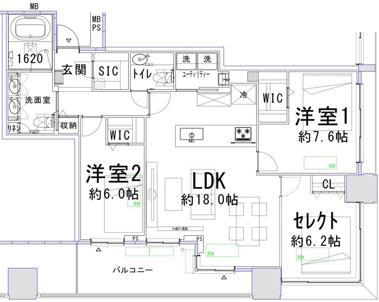 間取図（2LDK→3LDKへ変更可能）