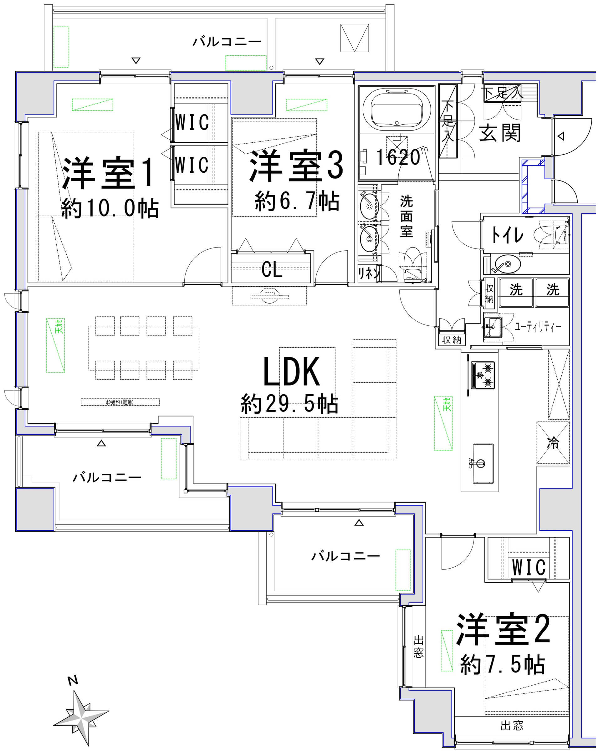 広尾　有栖川宮記念公園が至近、110㎡超のゆとりある3LDK 間取図