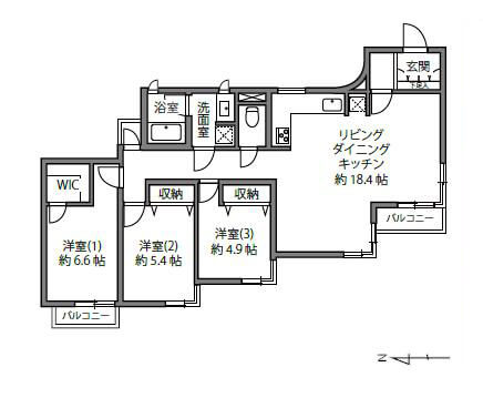 代々木上原　窓が多く光や緑を取り込む3LDK 間取図