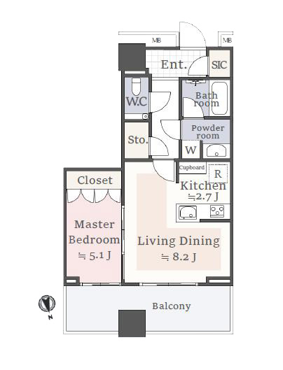 World Tower Residence　浜松町駅直結！浜離宮＆東京タワーを望む1LDK 間取図