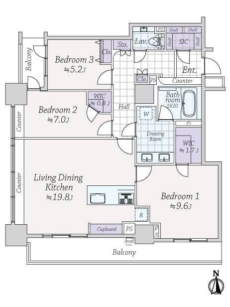 ライオンズ四谷タワーゲート　南西向きの二面採光、100㎡超えの広々3LDK 間取図