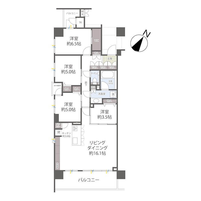 白金高輪　家族と暮らせる南東角部屋の4LDK 間取図