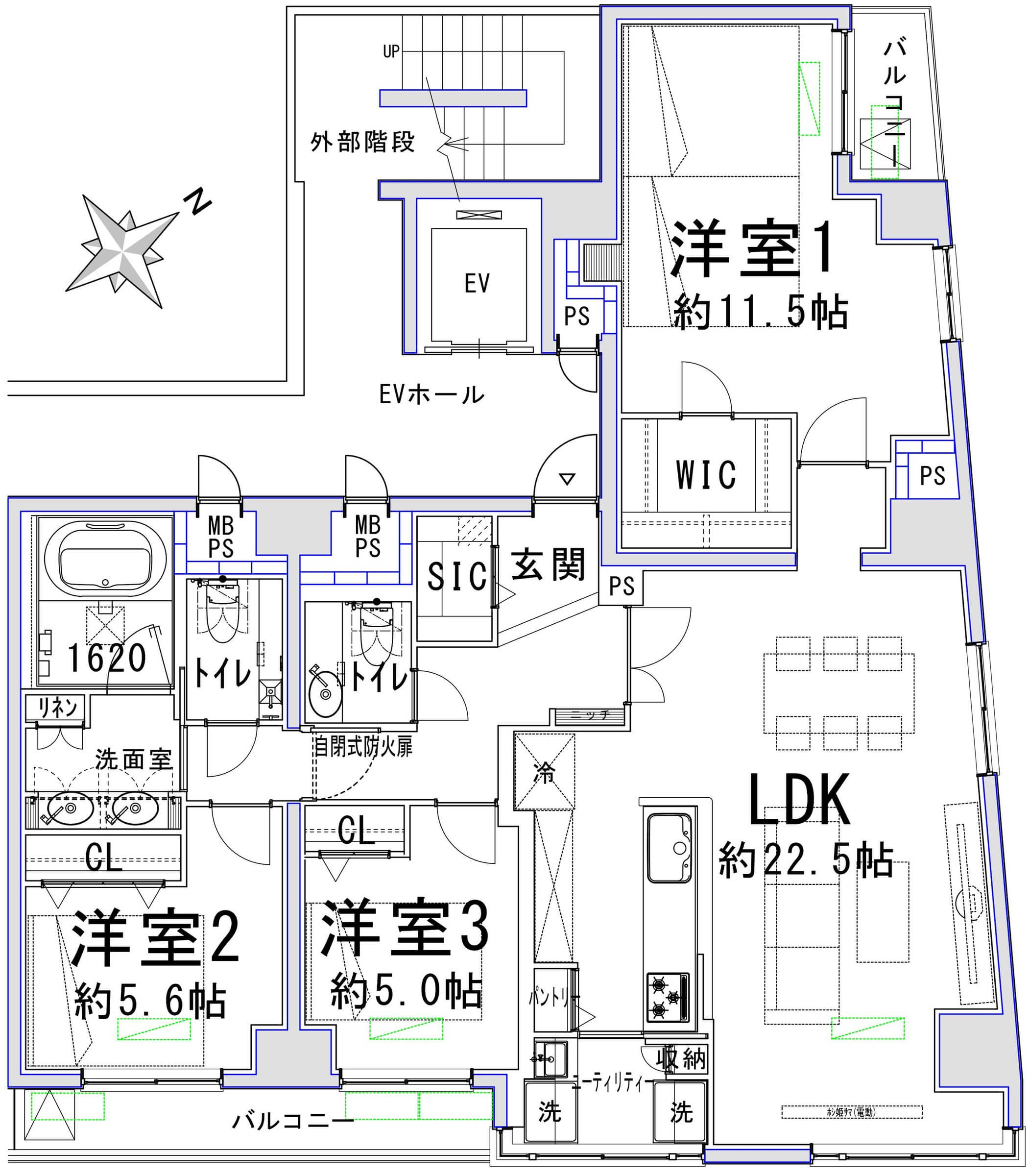 茅場町　木目の温かみを感じる100㎡超えの3LDK 間取図