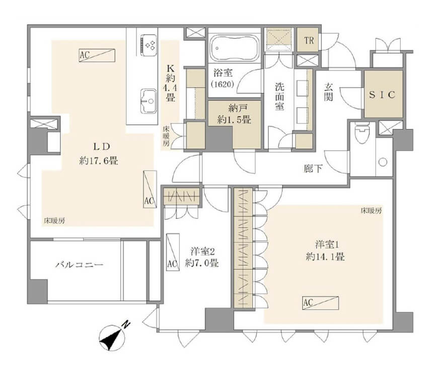 ザ・パークハウスグラン南青山　100㎡超のゆとりある2LDK 間取図