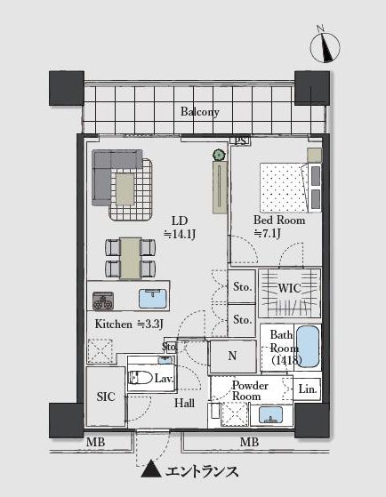 WORLD TOWER RESIDENCE　浜松町駅直結！東京タワーを望む、洗練された1LDK 間取り図