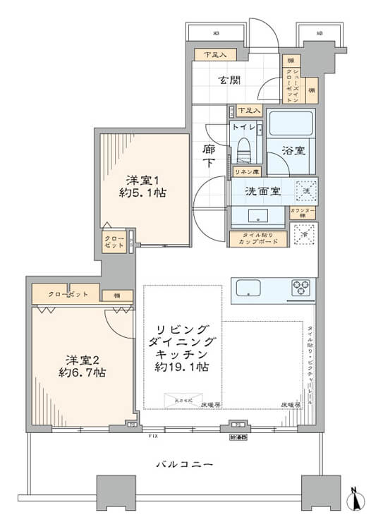 富久クロスコンフォートタワー　51階の高層階、新宿御苑の緑を望む 間取図