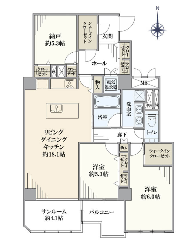 半蔵門 駅から徒歩1分、収納豊富ですっきり暮らせる2LDK 間取図