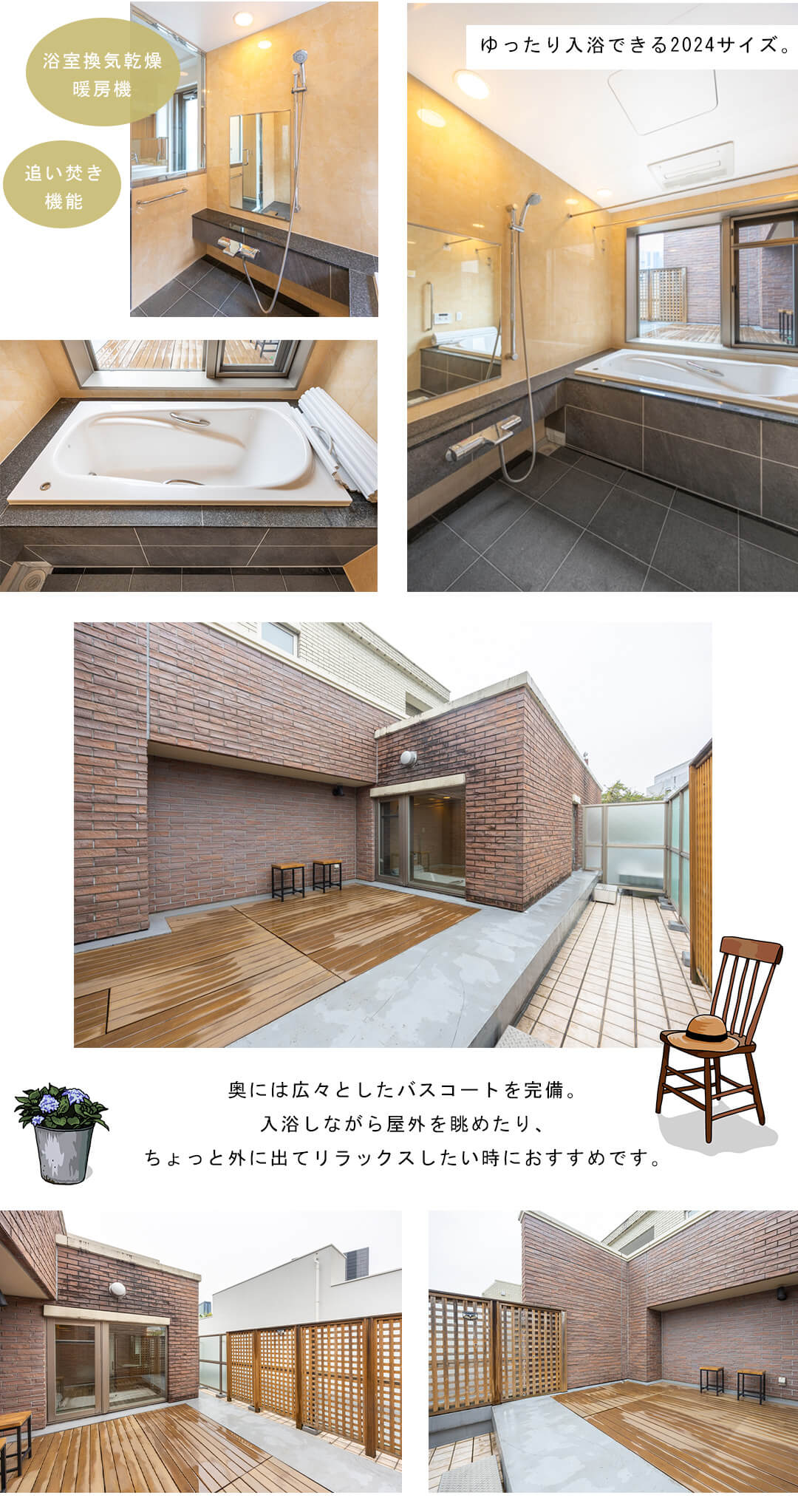 ルフォン南平台の浴室とバスコート