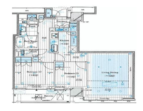 ブランズタワー豊洲 35階部分、運河を望むやすらぎの空間 間取り図
