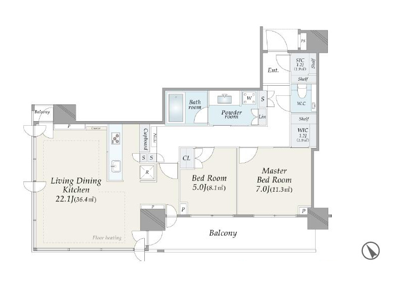 GLOBAL FRONT TOWER 東京タワー&レインボーブリッジを望む、開放感溢れる角住戸 間取り図