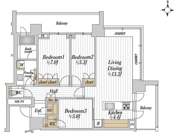 グランドメゾン白金の杜ザ・タワー 角部屋から広がる、都心の眺望と開放感 間取り図