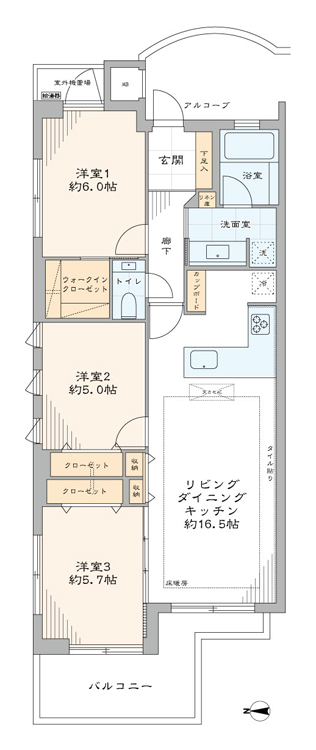 初台 閑静な邸宅街に佇む低層レジデンス、木のぬくもりを感じる北西角部屋 間取図