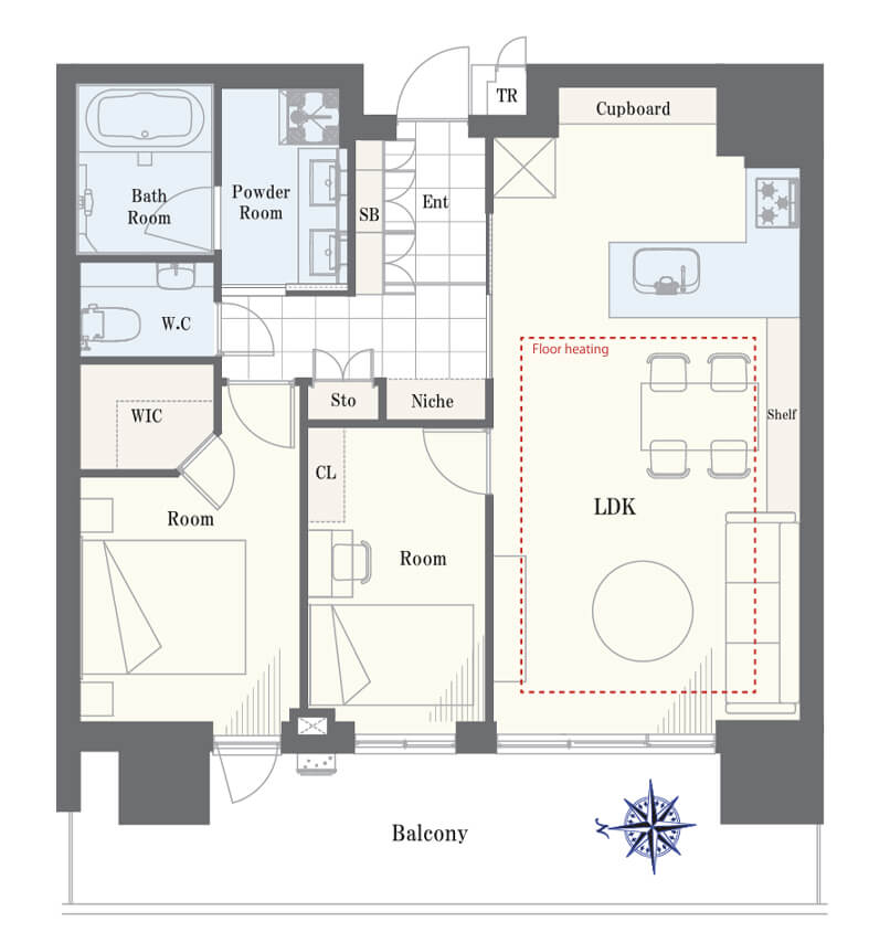 パークコート浜離宮ザ・タワー 34階部の高層階、東京タワーが望める贅沢な眺望 間取り図