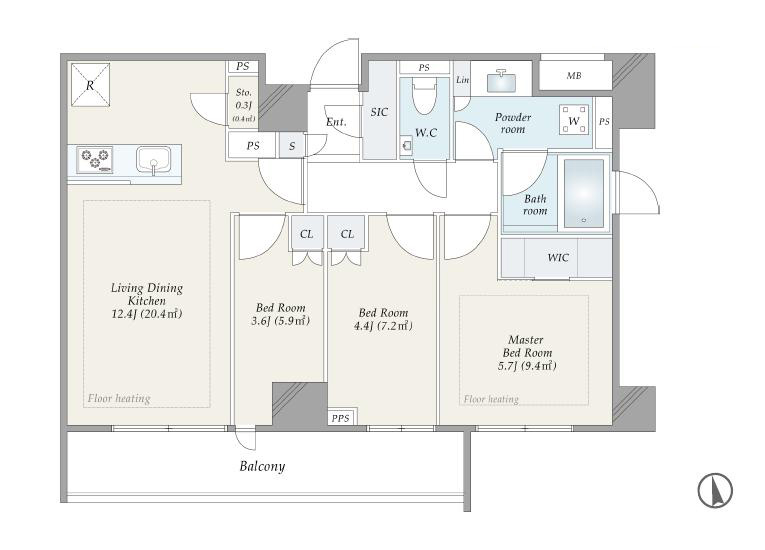 ディアナコート池田山公園 南向きで角部屋の暖かな住まい 間取り図
