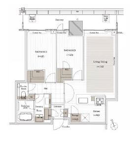 ブランズタワー芝浦　新築未入居！ホテルライクな暮らしが叶う2LDK 間取り図