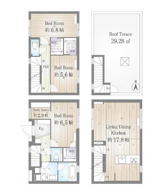 泉岳寺 100㎡超!屋上付きのテラスハウス 間取図